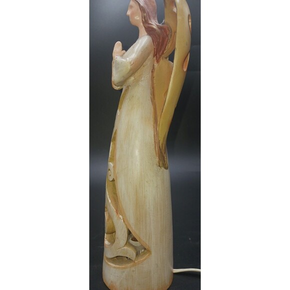 13" Carved Wooden Angel Night Light Holy Bedroom Lamp Holiday Christmas - Picture 5 of 6